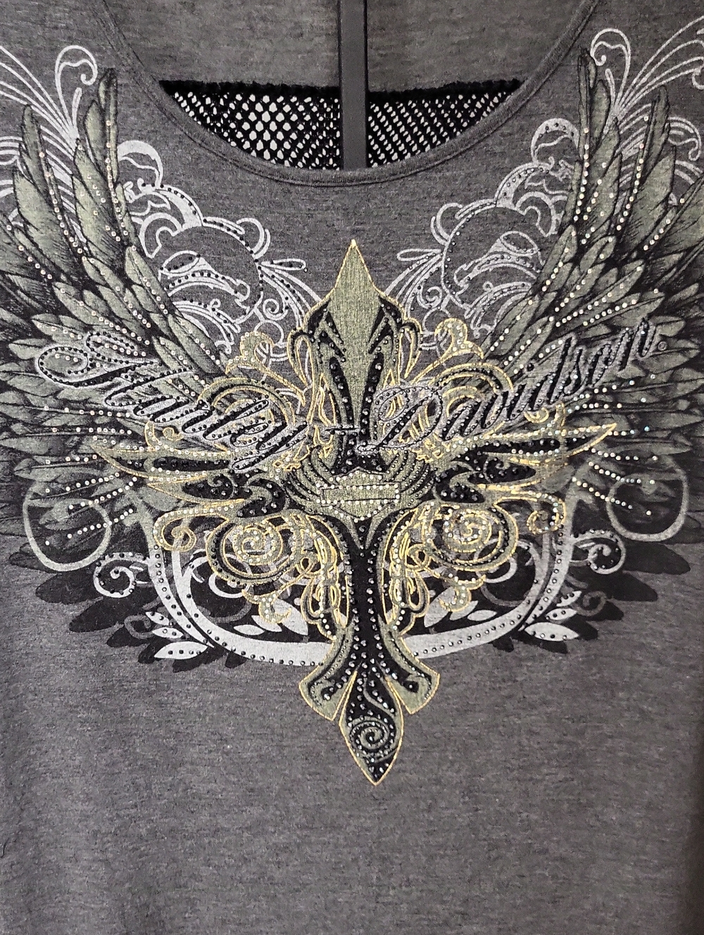 Harley DAVIDSON Wing Graphic Women's Top - Gray, SIZE L